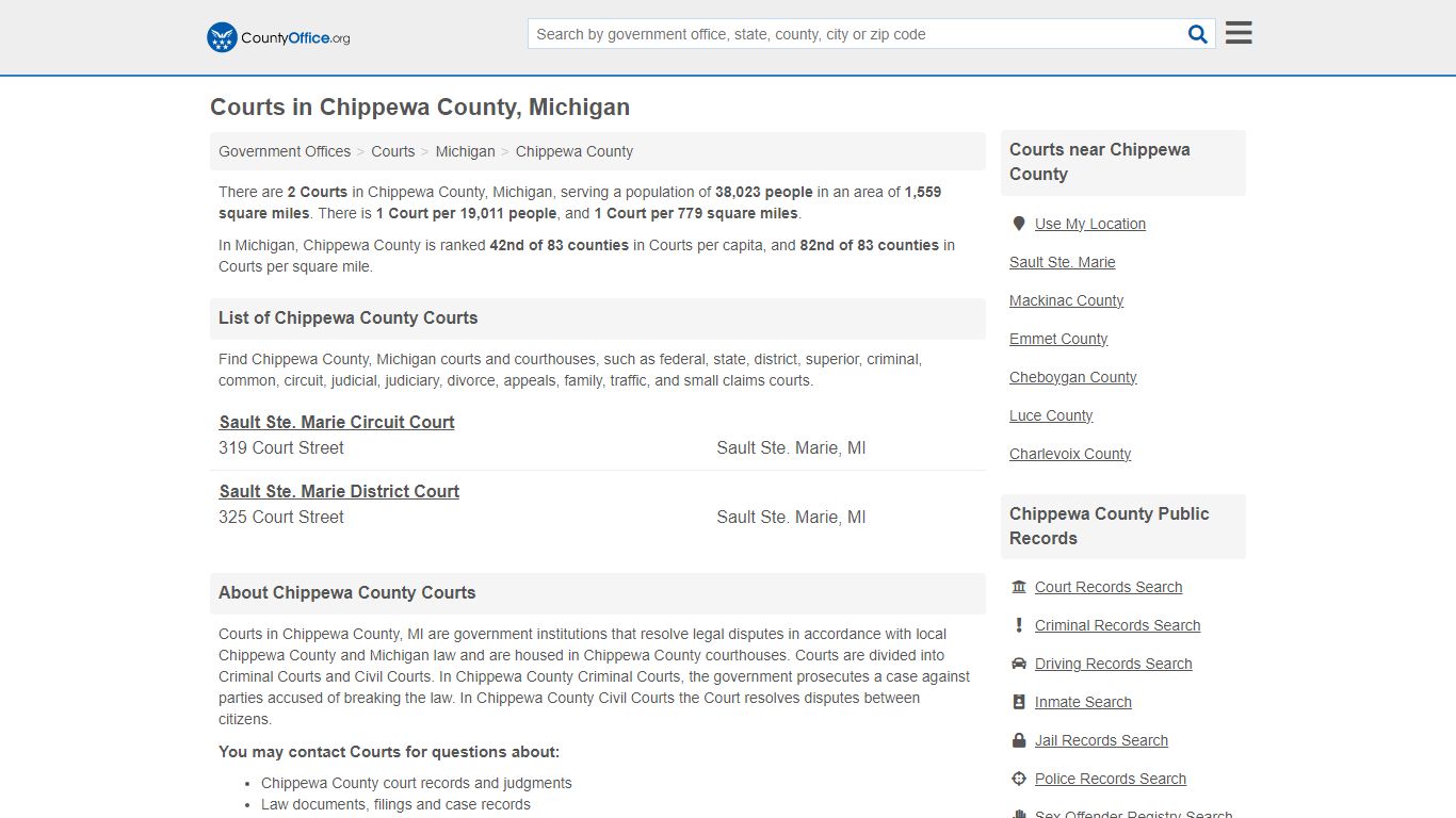 Courts - Chippewa County, MI (Court Records & Calendars)